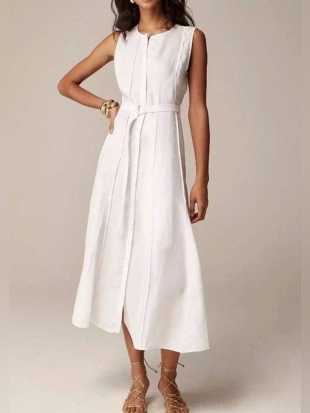 J. Crew Linen Seamed Sleeveless White Dress Size XXS